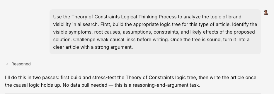 Letaido applying the Theory of Constraints to build an argument with Opus
