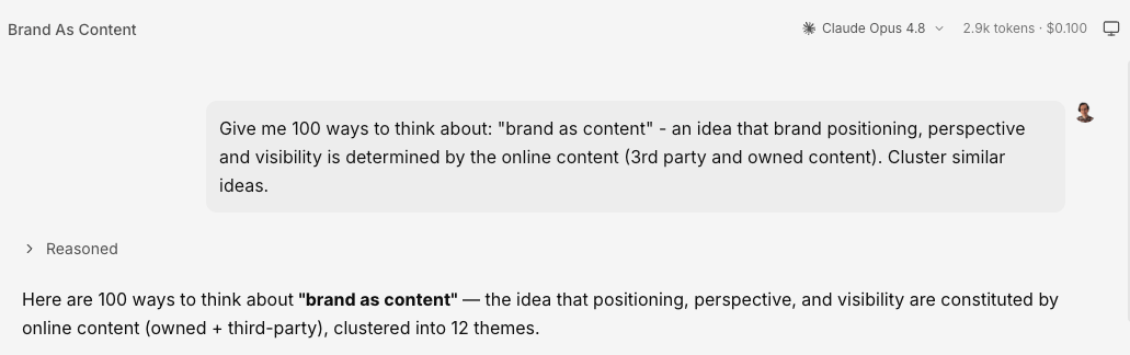 AI clustering 100 angles on the idea that brand is content