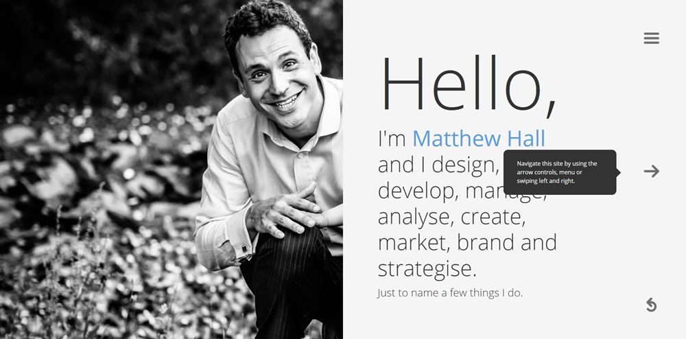 Matthew Hall split screen web design layout