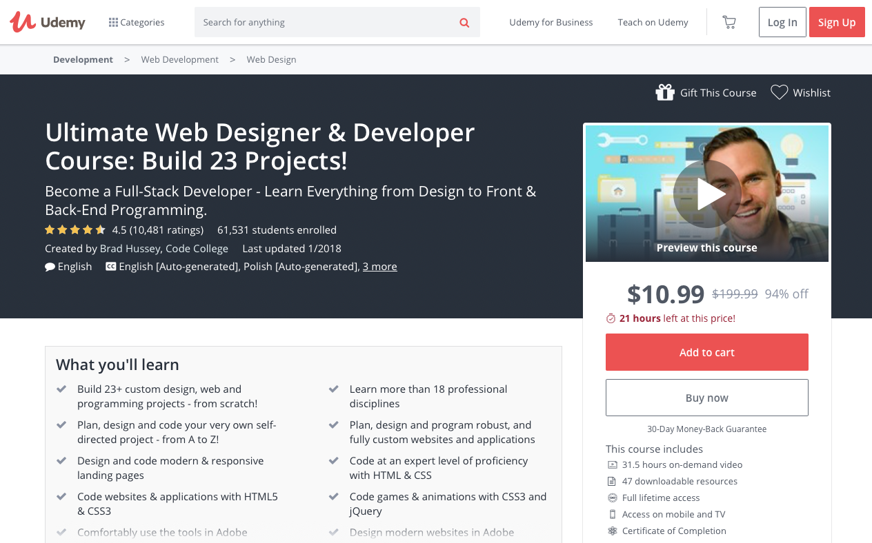 Ultimate Web Designer & Developer Course: Build 23 Projects! - online courses