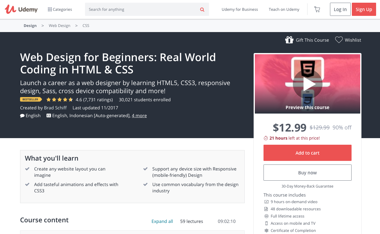 Web Design for Beginners: Real World Coding in HTML & CSS - online courses