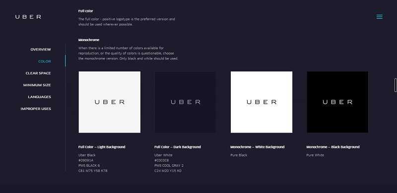 logotype, color palette, design system, typography by checking its style guides.