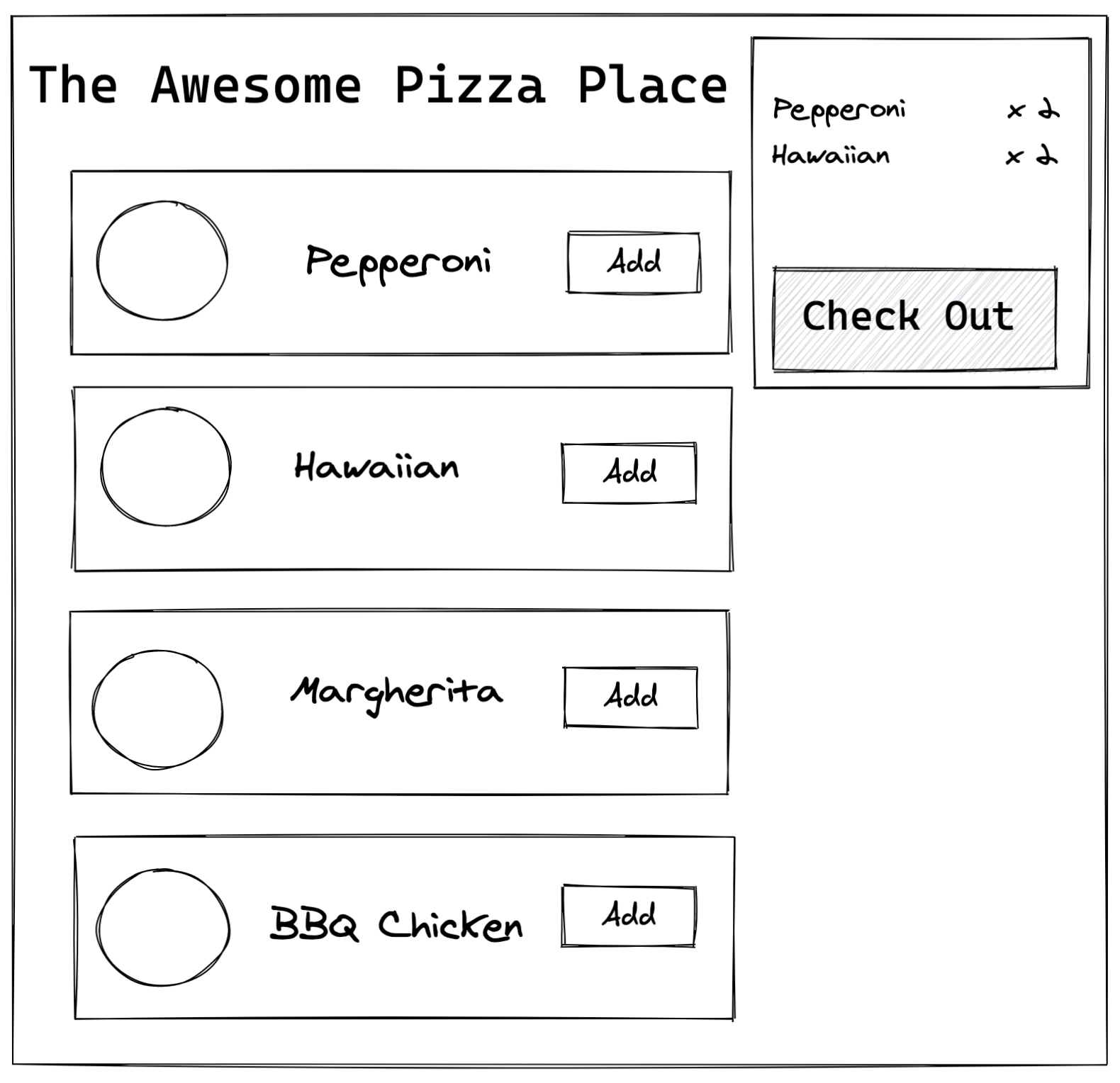 Mock-up of a pizza shop SPA