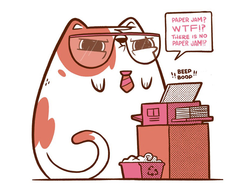 Business-Cat-vs.-Paper-Jam Beautiful cat illustration examples to check out