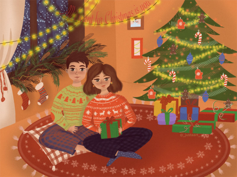 LOVE-under-the-Christmas-tree Christmas illustration examples that look amazing
