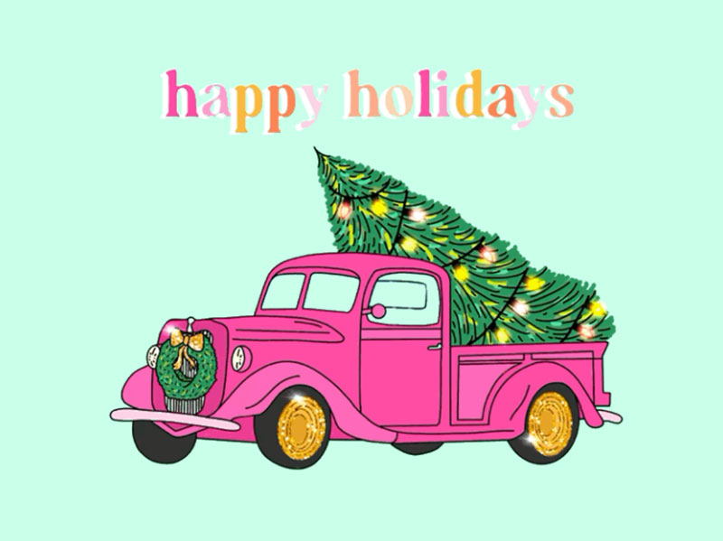 Pink-Christmas-Tree-Truck-Illustration Christmas illustration examples that look amazing