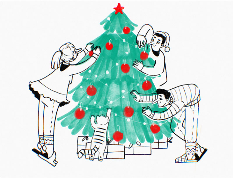 Decorating-Christmas-Tree Christmas illustration examples that look amazing