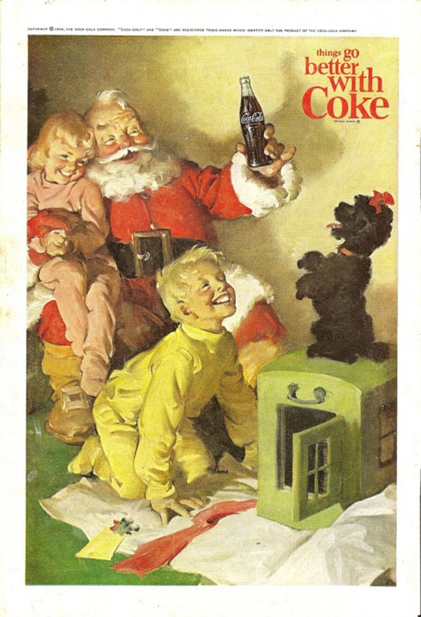 vintage coke advertisement with santa and kids