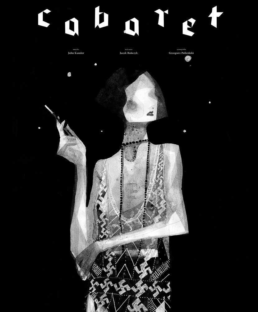Cabaret poster black and white illustration