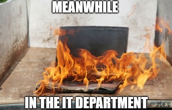 Meme on how IT might sometimes end up becoming burnout, in the absence of no-code platforms. 
