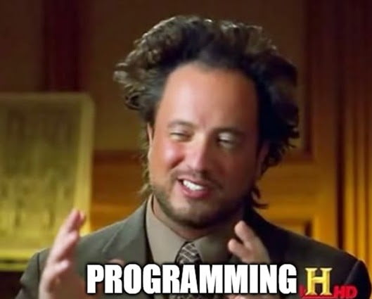 Meme about how programming is a complex business, promoting the ease of no-code development