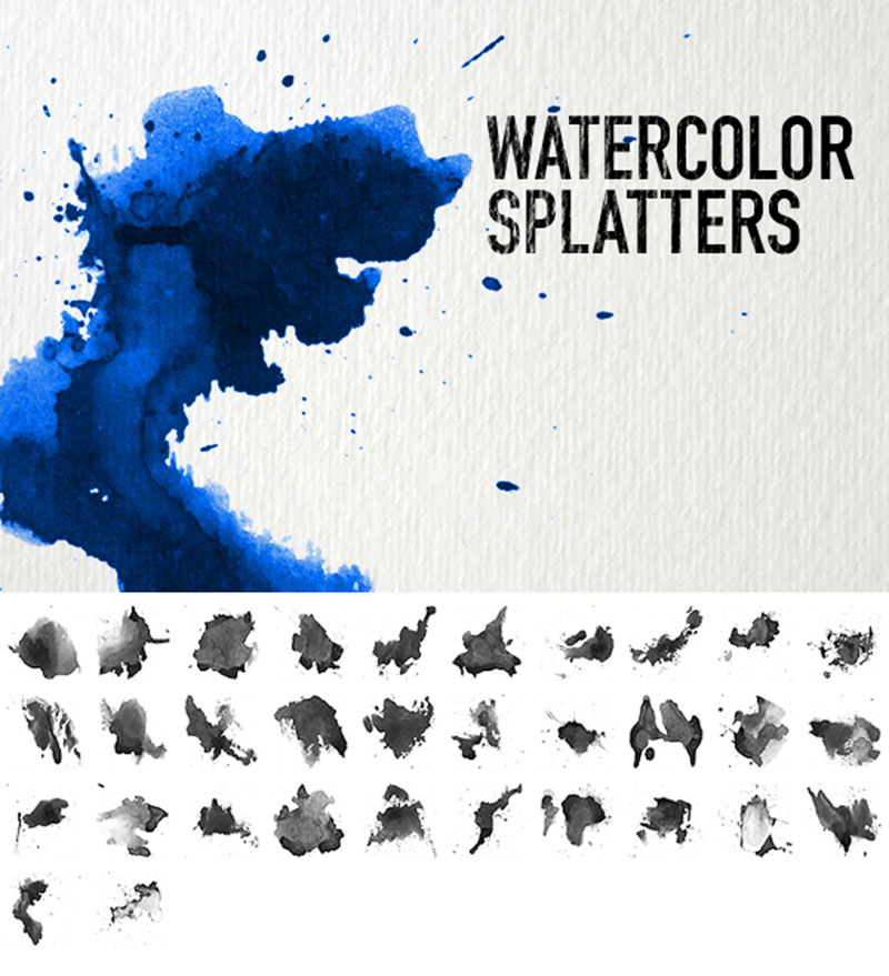 Watercolor-Splatters-Color-splashes Photoshop painting brushes to use for better designs