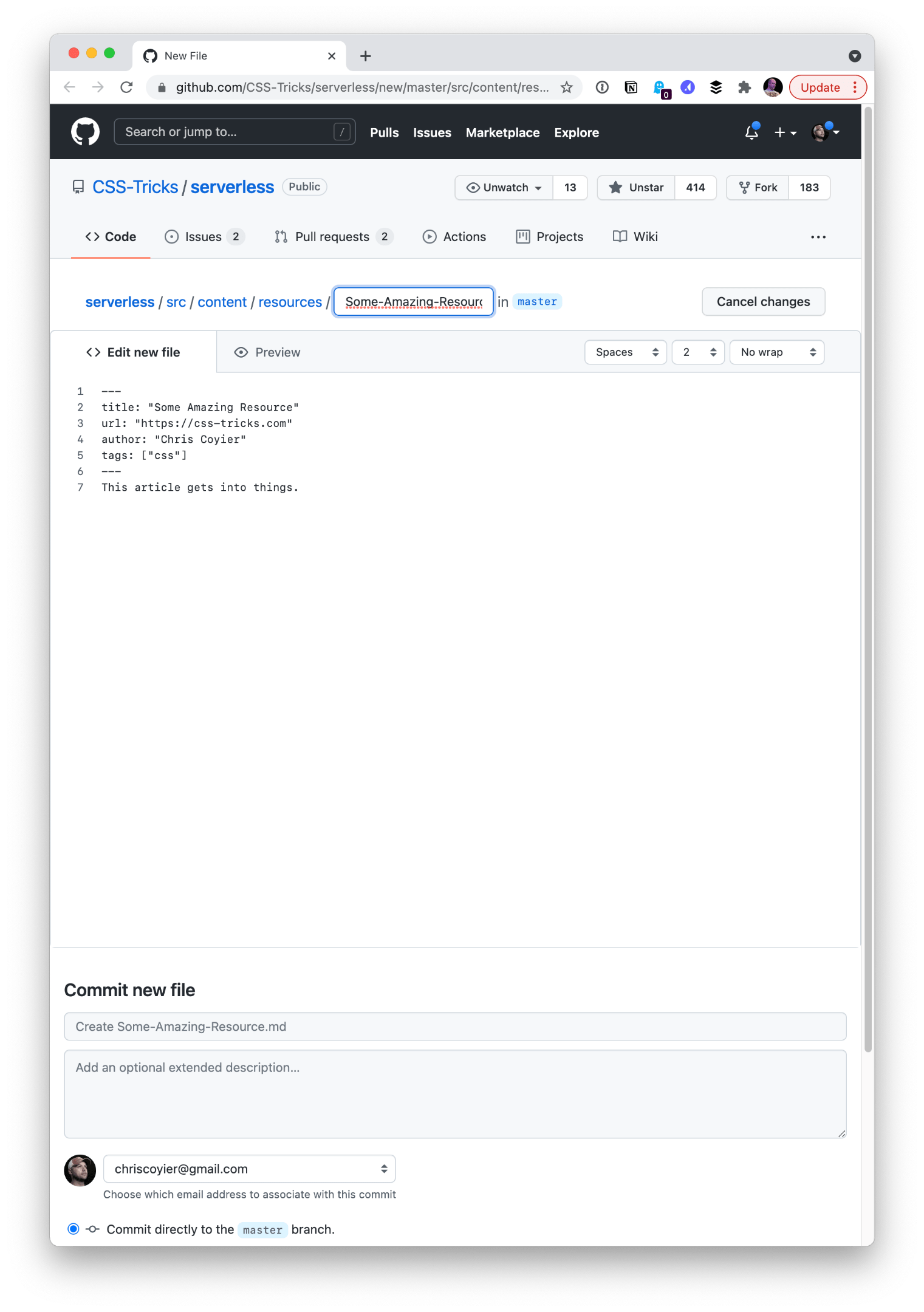 GitHub pull request screen showing a new file with content.