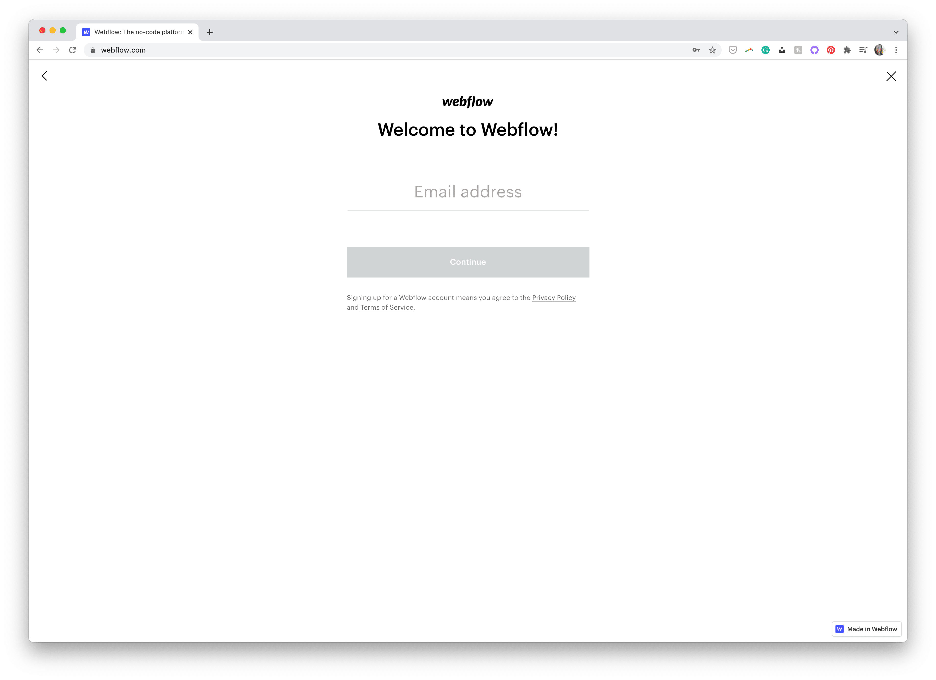 Webflow Signup Screen