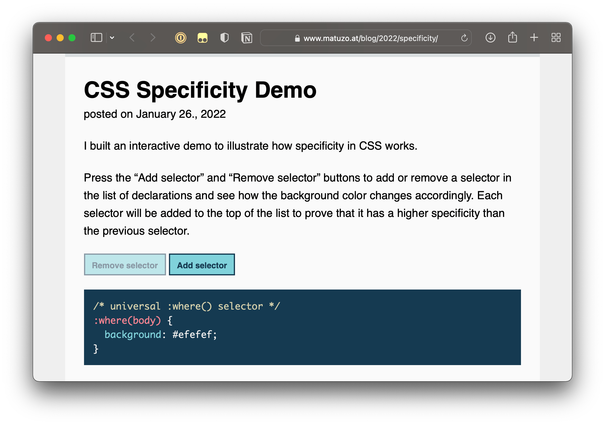 Screenshot of the CSS Specificity Demo.