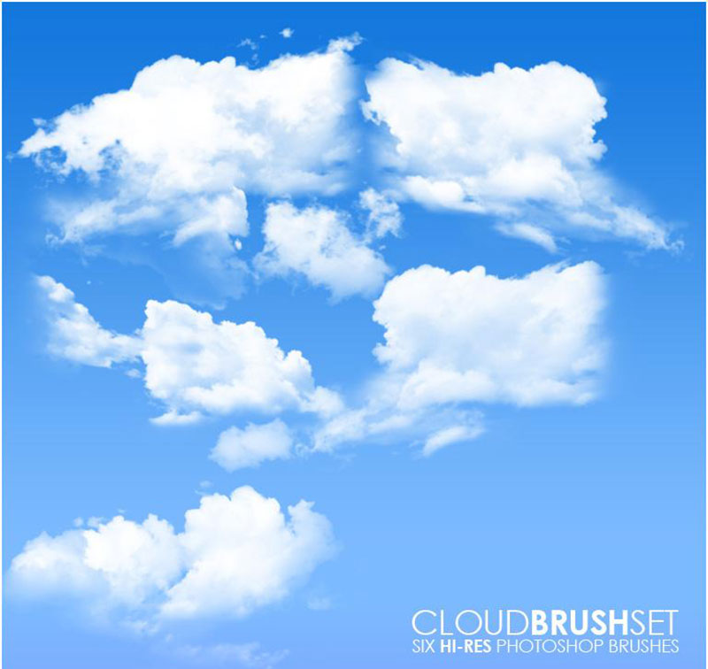 Six-Cloud-Brush-Set-Fluffy-strokes Photoshop cloud brushes that you must have in your toolbox
