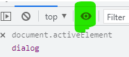 Showing the eye icon in DevTools, highlighted in bright green.