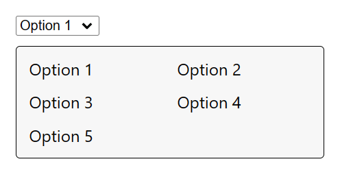A styled selectmenu where the list box is split into two columns.