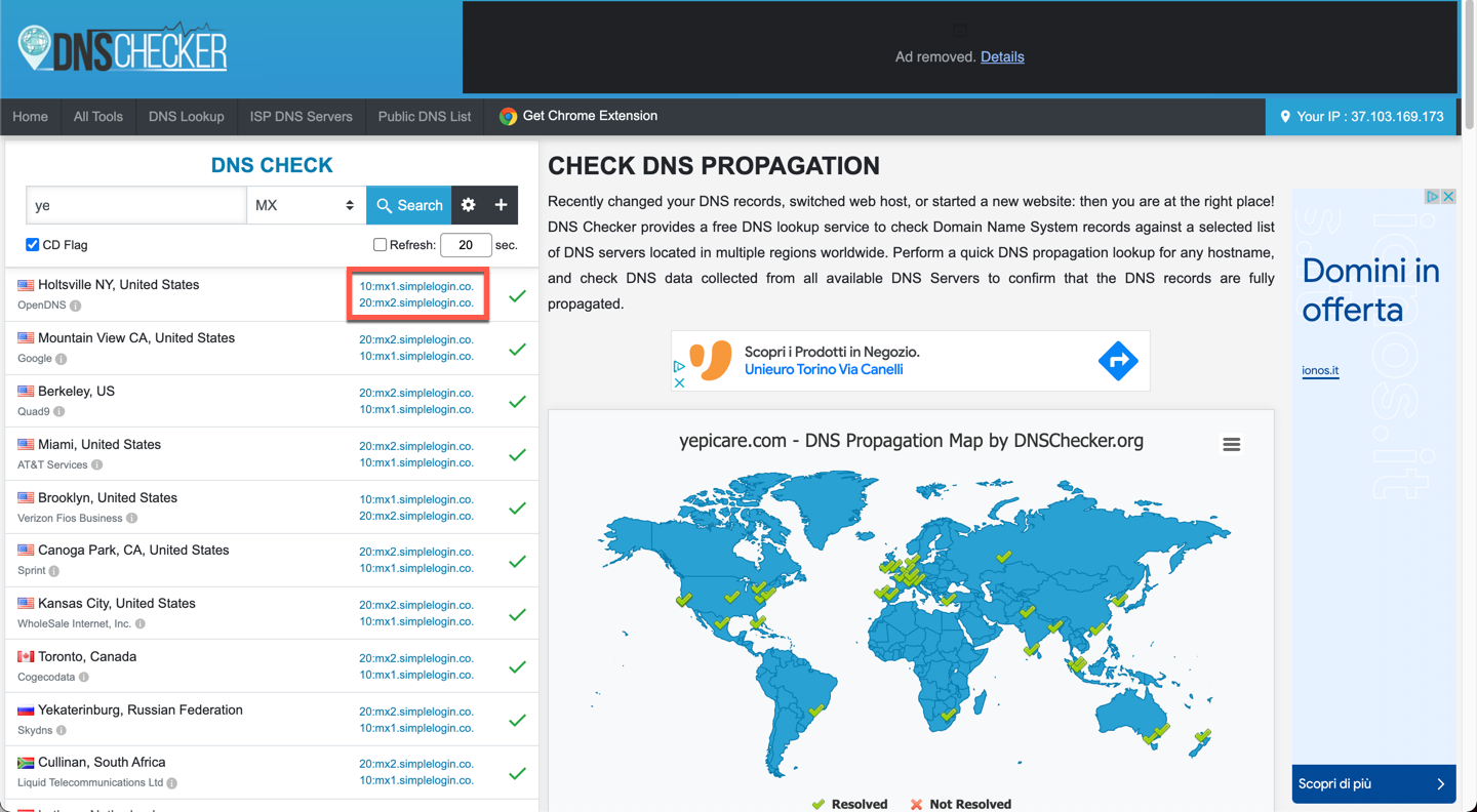 Check whether your records propagated correctly