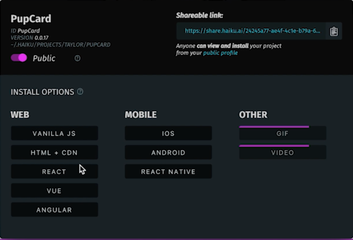 Export options in Haiku