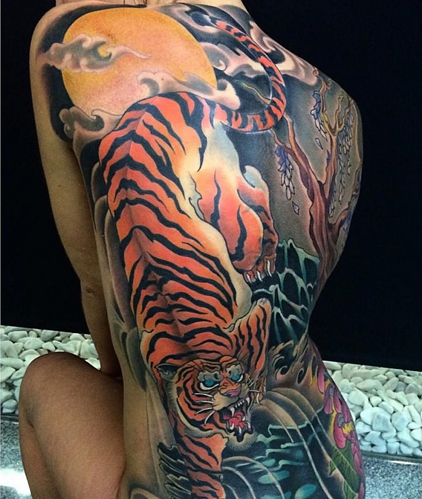 traditional japanese tattoo tiger back tattoo