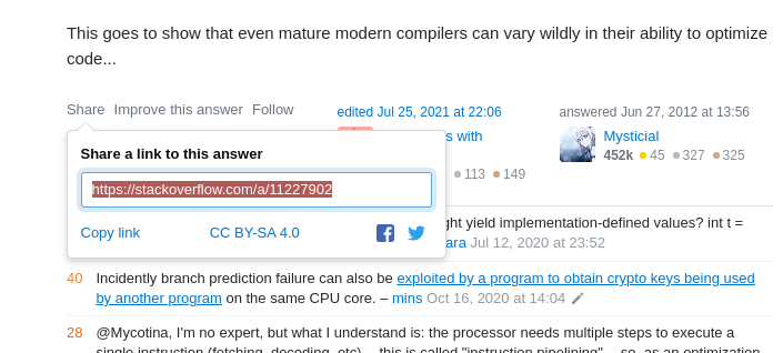 Screenshot of copying a link at StackOverflow.