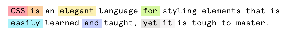Color coded sentence showing the English syntax.