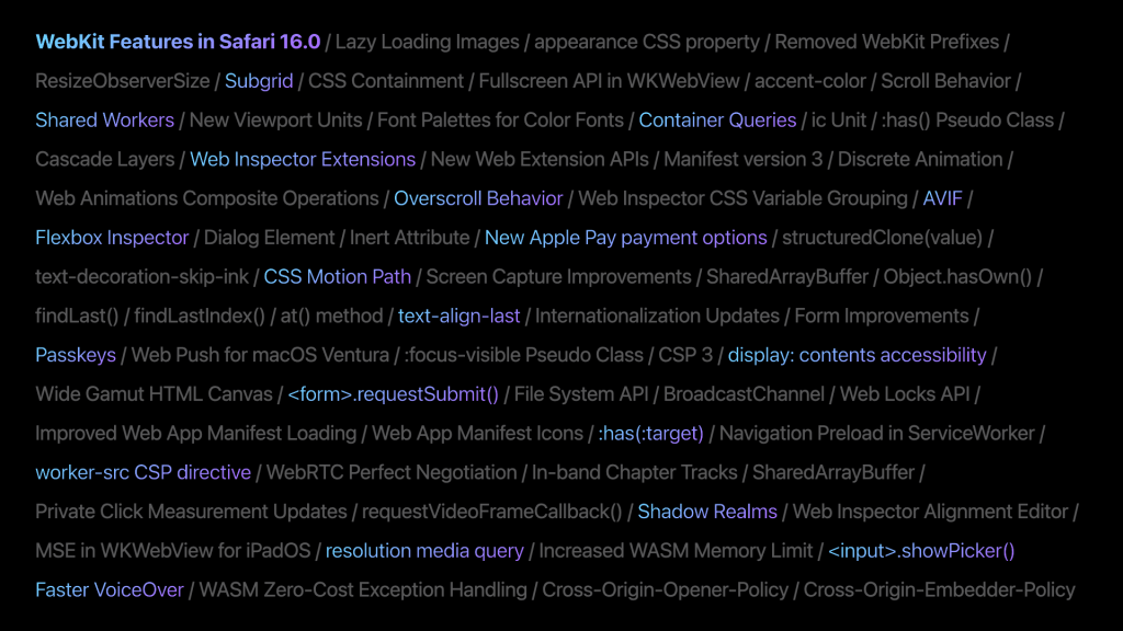 WebKit Features in Safari 16.0