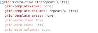 DevTools style rules for the grid property.