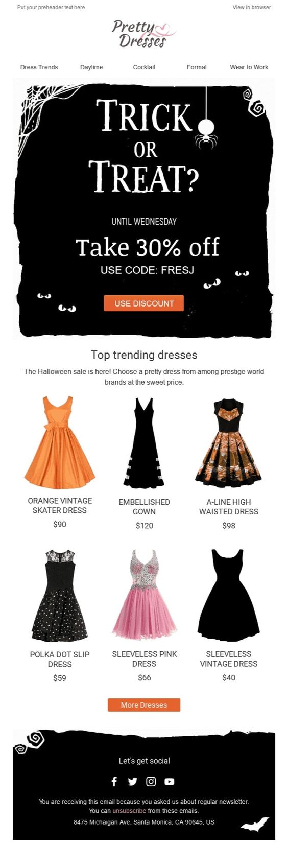 Halloween Email from Pretty Dresses