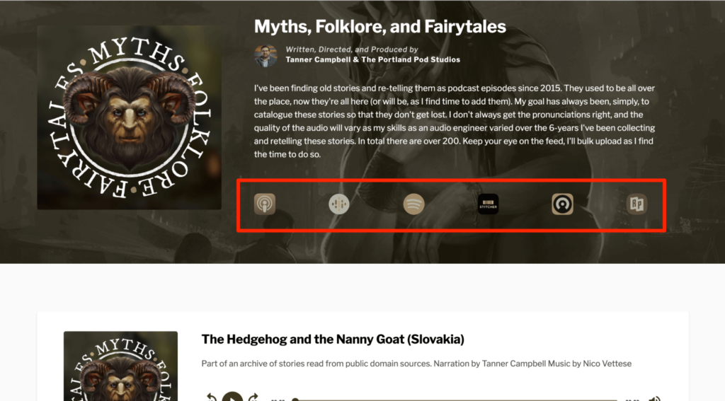 Myths, Folklore and Fairytales podcast website example