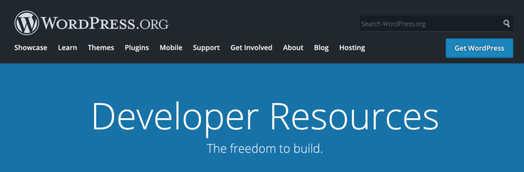 screen shot of WordPress.org developer resources page
