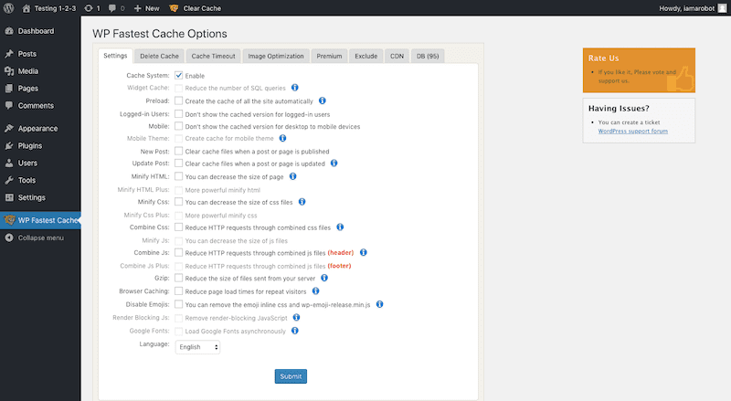 WP Fastest Cache Options