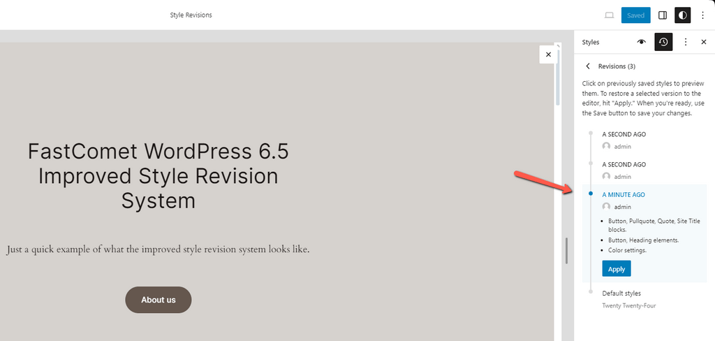 WordPress 6.5 Style Revisions FastComet