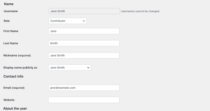 How to update a user's profile in the WordPress dashboard