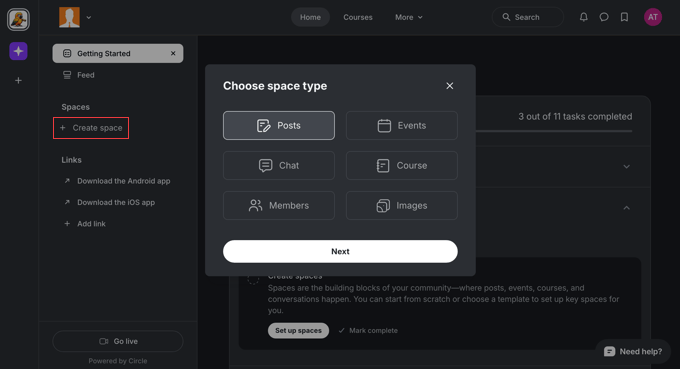 Creating a New Space in Circle Creating a New Space in Circle