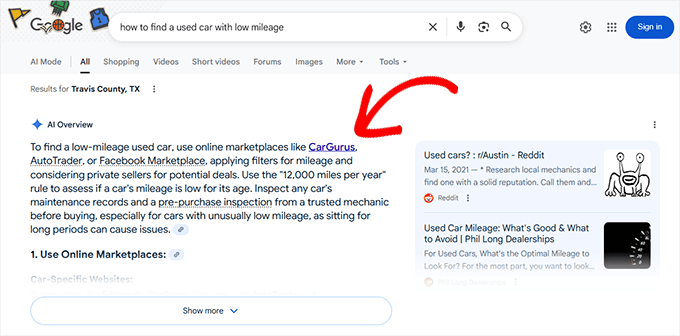 Example of a powerful AI citation in Google AI overview
