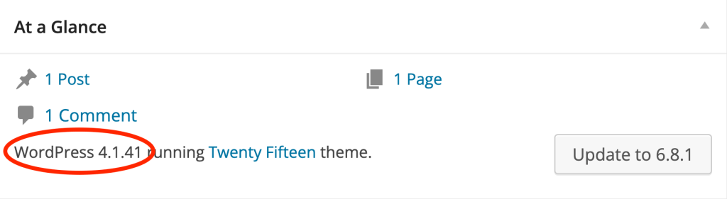 At a glance widget showing a site running WordPress 4.1.41