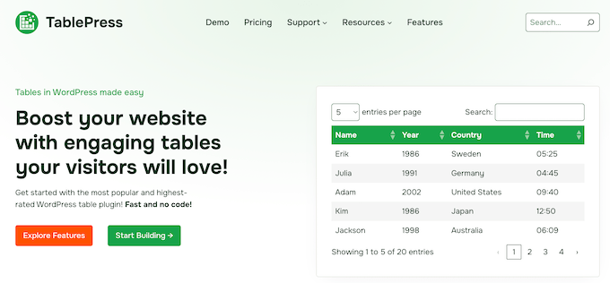 TablePress Homepage TablePress homepage