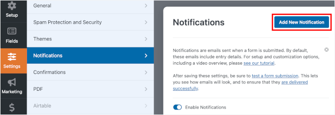 Adding a new notification