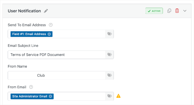 Setting up user notification
