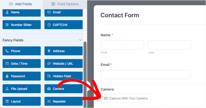 Camera field added to the form Camera field added to the form