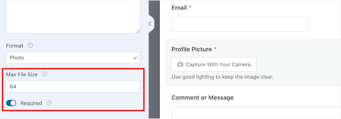 Setting the maximum file size and making the field required Setting the maximum file size and making the field required