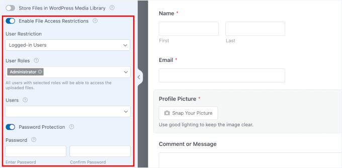 Access restriction options Access restriction options