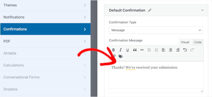 Adding a custom message for form submission confirmation Adding a custom message for form submission confirmation