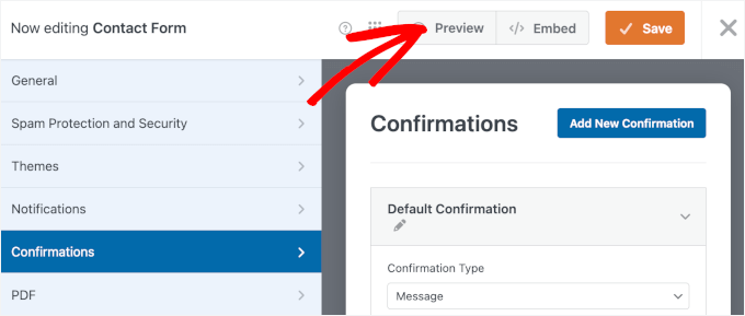 The Preview button in WPForms The Preview button in WPForms