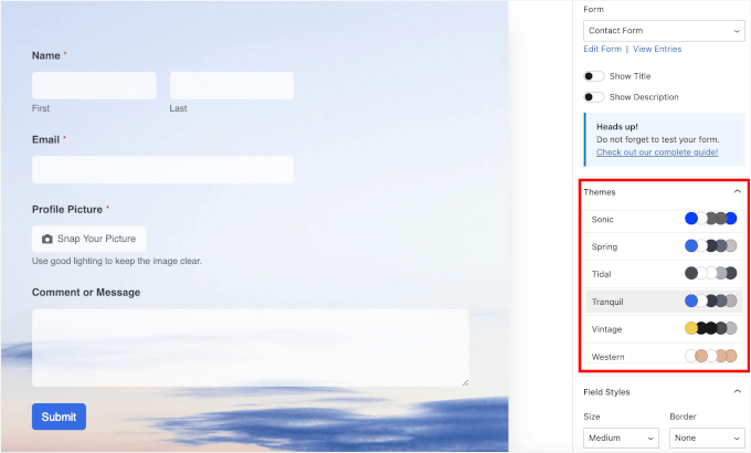 Applying a WPForms theme Applying a WPForms theme