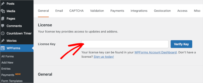 Activating license key to WPForms Activating license key to WPForms