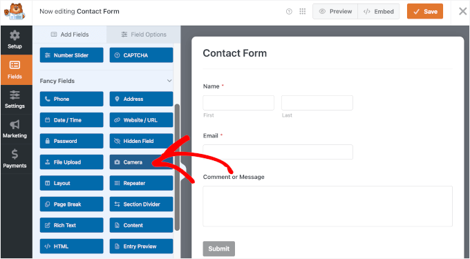 The Camera field in WPForms The Camera field in WPForms
