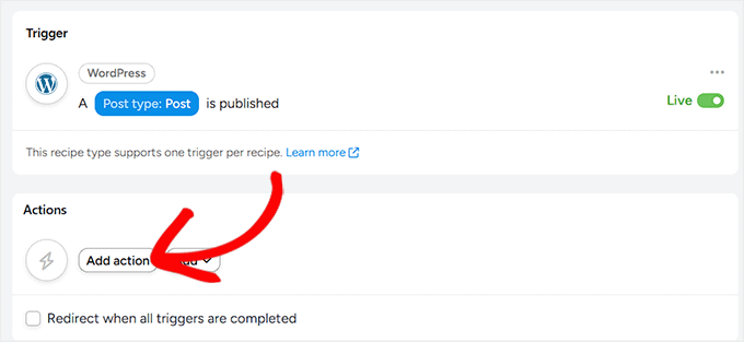 Click the Add Action button in Uncanny Automator